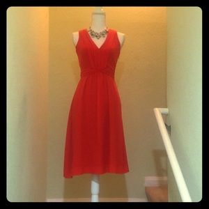 Orange V- neck J. Crew dress. Necklace (nfs)